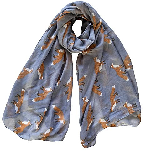 Lina & Lily Damen Schal Tuch mit Fuchs Print (Grau)