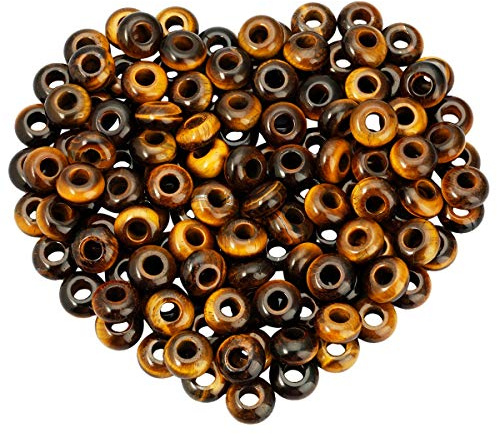 mookaitedecor Crystal Large Hole Stones Beads for Jewellery Making | 20pcs Tiger's Eye Loose Beads, Handmade Crystal Stone Beads, Macrame DIY Projects Rondelle, 14mm
