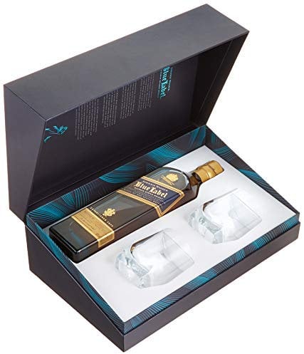 Johnnie Walker Blue, Whisky Escocés, Pack con Dos Vasos de Regalo, 700 ml