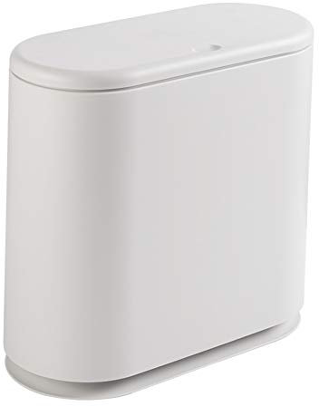 NILICAN Poubelle ovale en plastique avec couvercle pour salle de bain, cuisine, chambre à coucher, bureau, 10litres (blanc)