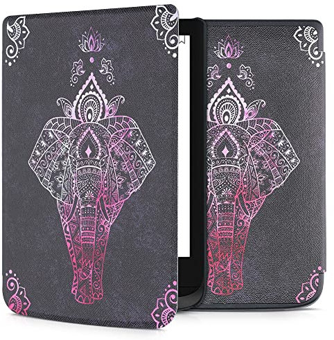 kwmobile Étui Compatible avec Pocketbook Touch Lux 4/5/Touch HD 3/Color (2020)/ Vivlio Lux 5 Coque - Étui à Rabat magnétique Tablette eReader Similicuir - Fuchsia-Anthracite