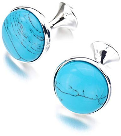 Manschettenknöpfe für Herren, Silber Runde Schwarze Linie Türkis Verkupferung Französische Manschette Schnalle, Sparkly Geschenk Modisches Shirt Zubehör Für Buchhalter Boss Business Hochzeit Pr