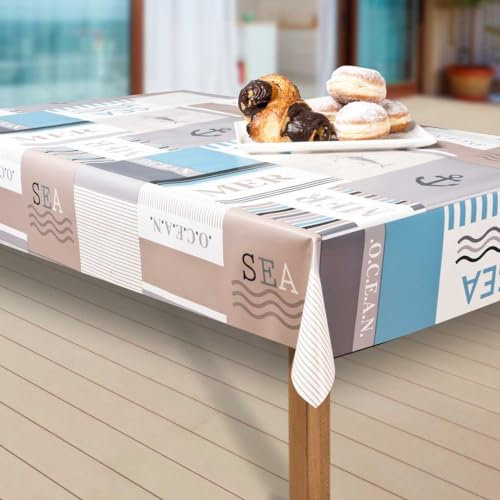 laro Wachstuch-Tischdecke Abwaschbar Garten-Tischdecke Wachstischdecke PVC Plastik-Tischdecken Eckig Meterware Wasserabweisend Abwischbar EZ, Muster:Meer. blau/weiß, Größe:80-80 cm