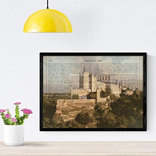 Nacnic Vintage Poster von Castilla y Leon. Illustration, Foto und Collage mit der Geschichte von Spanien. Größe A4 ohne Rahmen.