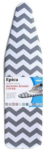 Epica Ironing Board Cover and Pad - Standard Size 15x54 Padded Ironing Board Covers, Heat Reflective Coating, Thick Pads, Scorch & Stain Resistant Iron Board Cover with Padding Grey Chevron