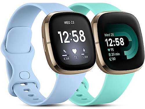 CeMiKa Compatibile con Fitbit Versa 4/Versa 3 Cinturino/Fitbit Sense/Sense 2 Cinturino, Morbido Sportivo di Ricambio Cinturini Compatibile con Fitbit Versa 4/Versa 3/Sense, Piccolo Acqua/Lilla
