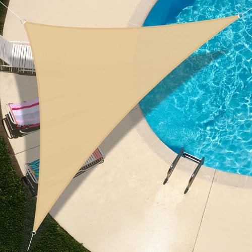 UMI Vela Ombreggiante Impermeabile 5x5x7m Triangolare Tenda a Vela Protezione Raggi UV 95% Tenda Parasole per Esterno Giardino Terrazzo - Sabbia