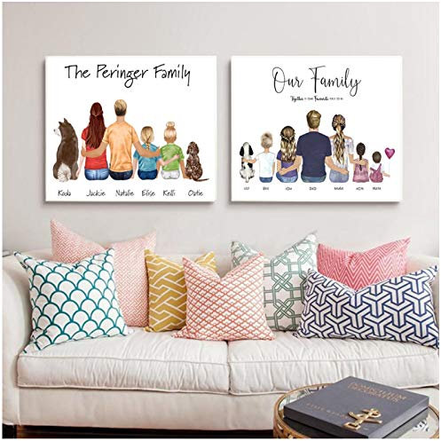 Portrait affiche personnalisé famille toile peinture nouvelle maison cadeau mur Art photo famille cadeau Art fête des mères pour salon-42x60x2Pcscm Sans Cadre