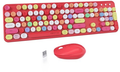 UBOTIE Clavier d'ordinateur sans fil coloré, souris combinées, machine à écrire, touches flexibles pour bureau, clavier pleine taille, connexion dernière intervention de chute de 2,4