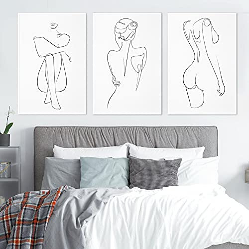 dsdsgog Weiblicher Akt One Line Art Zeichnung Bild Leinwand Malerei Wandkunst Figur Frau Körper Minimalistische Poster und Druck Raumdekor 50x70cmx3 Rahmenlos