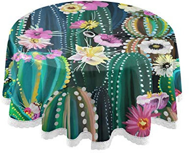 xigua Nappe ronde Cactus 152,4 cm imperméable en tissu polyester avec fermeture éclair et trou pour parasol pour extérieur, terrasse, jardin, salle à manger, fête