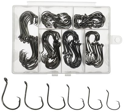 86 Stück Kreishaken Salzwasser Angelhaken mit kleinen Kunststoffboxen