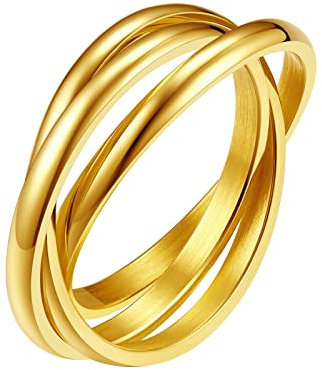 FindChic Damen Ring Edelstahl Wickelring 3 Ringe Ineinander Verschlungene Ring Rolling Rings Modeschmuck Verlobungsring Gold 20
