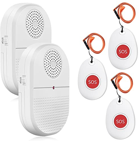DAYTECH Personal Alarm for Elderly 2 Portable Receiver 3 Call Button | Wireless Battery Power Vibration Caregiver Pager Panic Alarm 300ft Range Emergency Call Button for Patient