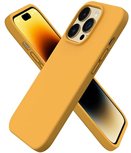 ORNARTO Compatible with iPhone 14 Pro Case 6.1, Slim Liquid Silicone 3 Layers Full Covered Soft Gel Rubber Case Cover 6.1 inch-Yellow