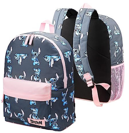Disney Stitch Rucksack Kinder Mädchen Kinderrucksack Schulrucksack Verstellbar Schule Reisen Sport Geschenke für Mädchen (Marineblau/Rosa)