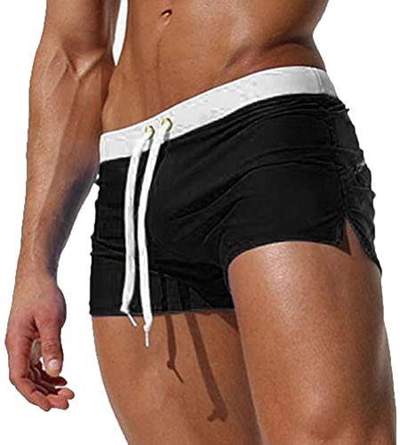 Oanviso Maillot de Bain Serrés pour Hommes avec Poche Zippe Boxer Trunks Shorts Shorts de Sports Nautiques avec Cordon de Serrage Classiques Couleur Unie Surf Shorts Swimpants A Noir S