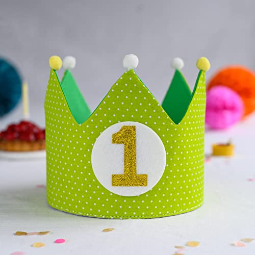 Little Goods - Geburtstagskrone - wendbare - Stoffkrone - Krone Kinder Mädchen Junge - Krone inklusive austauschbarer Zahlen - Kindergeburtstag - Grün - Grün/Gold
