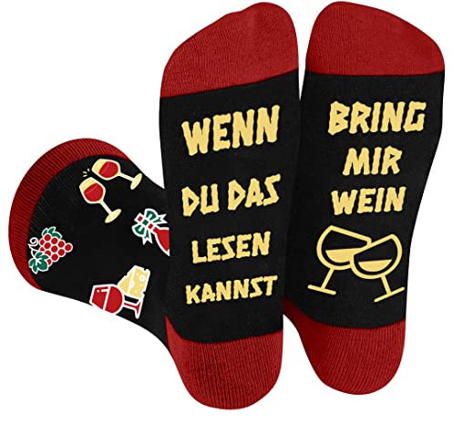 QZOSZ Socken mit Spruch WENN DU DAS LESEN KANNST BRING MIR WEIN Nikolaus Geschenke für Männer Weihnachten Geburtstag, Wein Socken Geburtstagsgeschenk Weihnachtsgeschenke für Männer Lustige