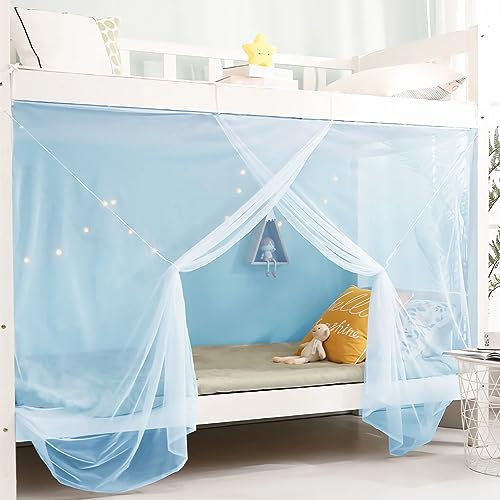 Eimilaly 8 Ecke Bett Baldachin Vorhänge für Mädchen Jungen Bett Dekor, Bett Baldachin für Schlafsaal, Hochbett, 1-1.8M Bett oder Outdoor-Camping, Passend für 1.8M Bett/Einzeltür Blue