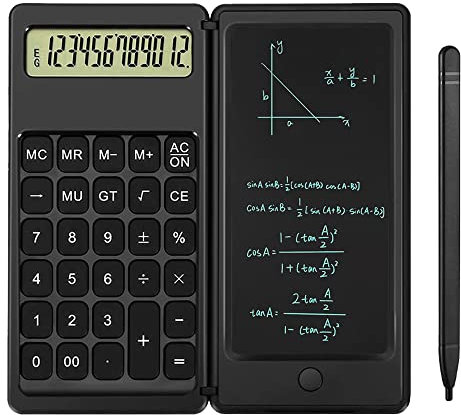 iPepul Desktop Small Calculator with Writing Notepad, Basic 4-Function Math Large Button Calculator, School Supplies for Kids, Middle/High School Students (Black)
