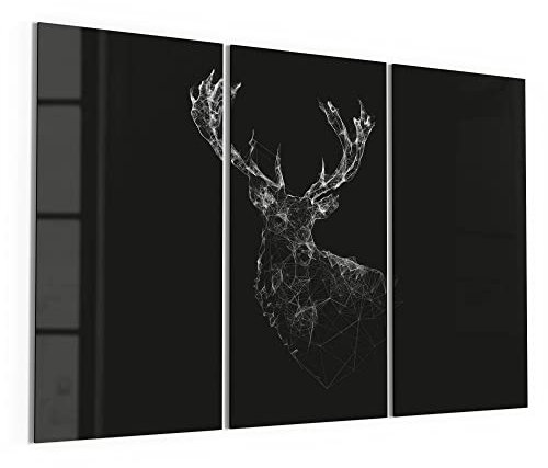 DEQORI Glasbilder Echtglas | Motiv Digitalisierter Hirsch | horizontal 3-teilig 150x100 cm | große XXL Deko | Wandbilder für Wohnzimmer, Schlafzimmer, Flur & Küche | moderne Wanddeko