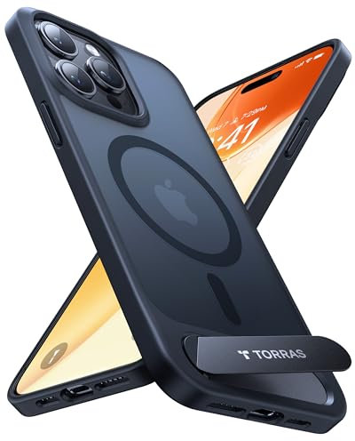 TORRAS für iPhone 14 Pro Hülle für MagSafe Zertifizierte Magnetkraft Militärschutz Upgrade mit Titan-Ständer Dünn Handyhülle iPhone 14 Pro Case Stoßfest Kratzfest Hardcase Handy Hülle Matt Schwarz