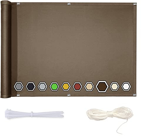 Frangivista Telo Copertura Frangivento 80x800cm Poliestere Facile da Installare per Ringhiera Protezione Balcone Occhielli Corda Inclusa Marrone