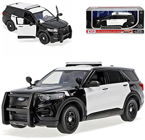 Motormax Ford Explorer XLT Police Interceptor Utility Weiss Schwarz Polizei mit Sirene 6. Generation Ab 2019 1/24 Modell Auto mit individiuellem Wunschkennzei..