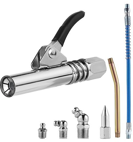 7 Piece Set Grease Gun Coupler, 12,000 PSI Working Pressure Quick Release Grease Coupler with Hose Easy to Lock Handle Grease Gun Compatible with NPT Grease Gun Accessories 1/8 All Grease Guns
