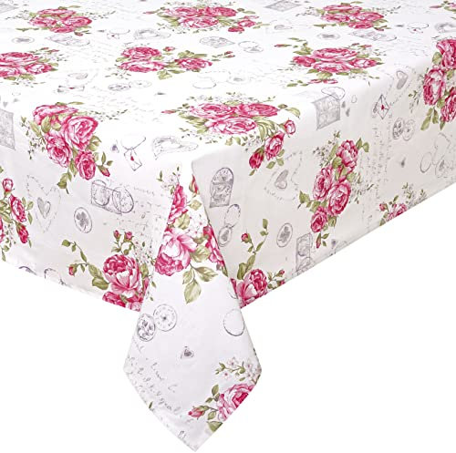 Tischdecke Stofftischdecke aus 100% Baumwolle mit Paspelband Oval 140 x 190 cm Alexandria rosa Gartentischdecke Wasserabweisend