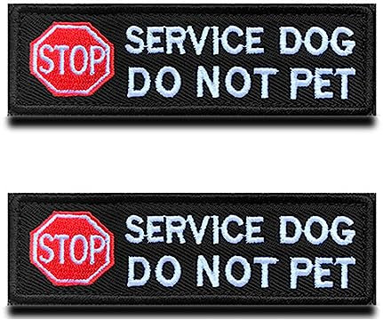 2 Stück STOP Service Hund Keine Berührung Keine Diskussion Do Not Pet Warning Westen/Geschirre Bestickter Aufnäher mit Verschluss für Diensthunde, Blindenhunde Geschirrweste