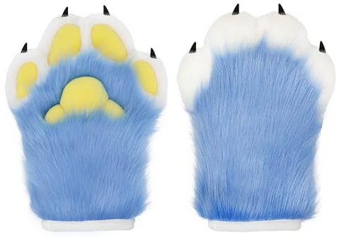 BNLIDES Cosplay Fursuit Pfotenhandschuhe Pelzkralle Handschuhe Eingebaute Pfeife Dekompression Spielzeug Kostüm Party Zubehör für Erwachsene, Light-Blue, Medium