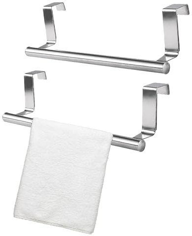 JIANYH 2 Pcs Over The Door Towel Rail,Kitchen Towel Rail Tea Towel Holders Stainless Steel Over Door Tea Towel Rail, No Drilling for Kitchen Bathroom,Anti Slip Scratch Protecting Stripe