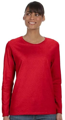 Gildan Women's Heavy Cotton Long Sleeve T-Shirt, 2-Pack, Red, Large