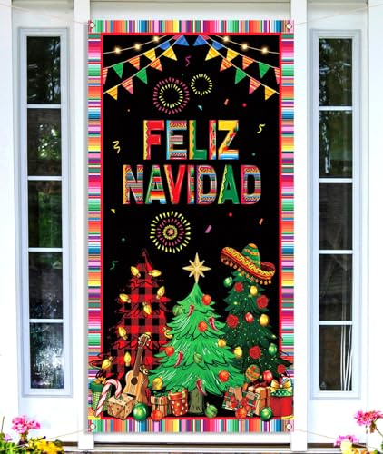 Nepnuser Feliz Navidad - Copertura per porta messicana, decorazione natalizia per feste invernali, decorazione per la casa, sfondo da appendere alla porta