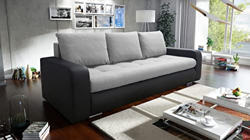 Verona Idee Tagesbett Denver SCHWARZ/GRAU Couch Klappbar mit Stauraum Sofa mit Bettkasten Wohnlandschaft Schlafsofa 228/93/92