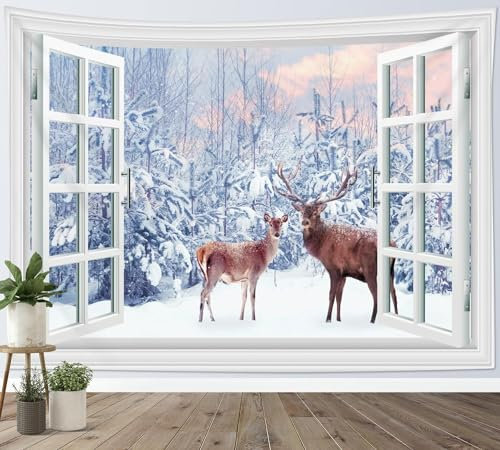 Tizhweqo Wandteppich 3D Weihnachtsbaum, Wandbehang Gross Wald Schnee, Wandtuch Weihnachtsbaum Tapisserie Tapestry für Schlafzimmer Wohnzimmer Wohnheim Deko 180x230 cm X1020