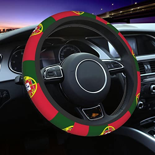 Housse de volant de voiture avec drapeau du Portugal - Antidérapante - Universel - 38,1 cm