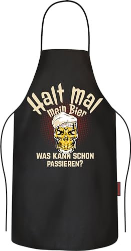 RAHMENLOS Partyschürze für Männer: Halt mal mein Bier, was soll schon passieren? - Grillschürze Kochschürze Küchenschürze Baumwolle schwarz