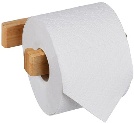 Relaxdays Toilettenpapierhalter ohne Bohren, Bambus, selbstklebender Klopapierhalter, Badezimmer, Wandmontage, natur