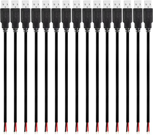 RUNCCI-YUN 15Pcs USB A 2.0 Male 2 Pin Panel Mount connector Cable,Solderable Mini USB connector cable,USB Plug pigtail cable for USB Equipment Installed or DIY Replace Repair (30 cm)