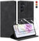 Guisessy Handyhülle für Samsung Galaxy A35 5G Hülle Leder und 2 Schutzfolie, Premium Klappbar Flip Wallet mit Magnet Kartenfach Standfunktion Schutzhülle für Samsung A35 5G, Schwarz