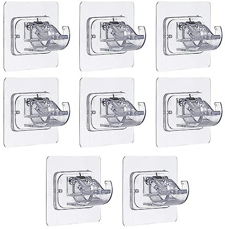 Cikoopul 8PCS Self Adhesive Curtain Rod Bracket No Drill Curtain Rods Brackets Nail Free Adjustable Hooks Storage Hooks Clamp