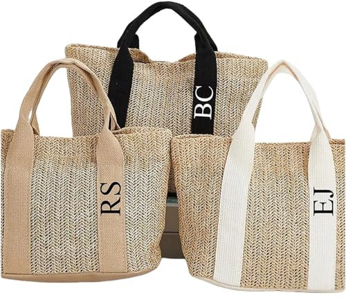 HDLOVE Personnalisés Femmes Sac Fourre-Tout En Paille Été Plage Poignées Avec Nom, Sac À Main Tissé, Sacs À Bandoulière Dac À Main Pour Les De Voyage, La Date Et Les Vacances