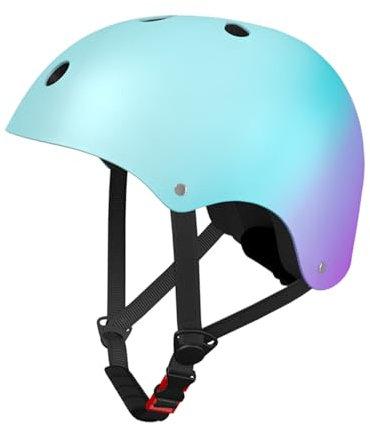 LANOVAGEAR Skaterhelm Fahrradhelm, Belüftung Sicherheit leicht Skateboarding Helm für Fahrrad Skateboard Scooter Kind Erwachsene (grün+blau+lila, S)
