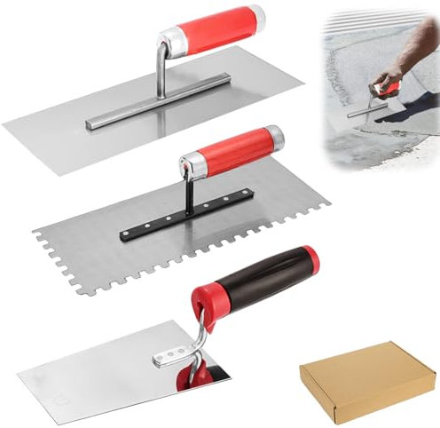 GBKDQQ Edelstahl Maurerkelle, 3-teiliges Set Glättekelle Edelstahl-Glättekelle Set mit Putzkellen Set Stukkateurspachtel mit Gummigriff, Stuckateur Werkzeug FürPutzmassen, Beton