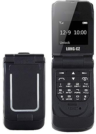 LONG-CZ J9 Qutiy Voice Changer Magic Sound Plastic Flip Phone Wireless Dialer 0.66 Inch OLED Screen, 32MB 64MB, 300mAh Battery, Bluetooth Mini Smallest Flip Mobile Phone Unlocked (Black)