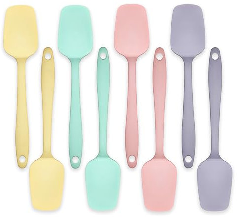 LELE LIFE 8Pcs Silicone Spatula Spoon, 21cm Small Rubber Spatula Set, Heat Resistant Non Stick Silicone Spoon Scraper Cooking Mixing Baking Utensils, 4 Pastel Colors