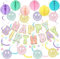 ZUXOLBIN Pastel Geburtstagsdeko Happy Birthday Girlande mit Waben Smiley Gesicht Geburtstag Deko Wimpelkette Geburtstag Macaron Banner Wiederverwendbare Party Deko für Jungen Mädchen